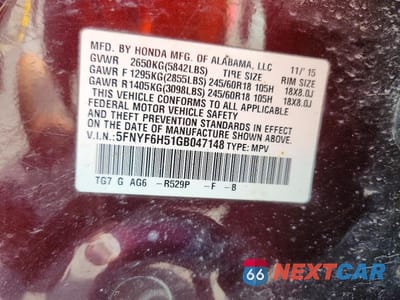 Zdjęcie 13 z 13 samochodu: 2016 HONDA PILOT EXL VIN:5FNYF6H51GB047148 - miniatura