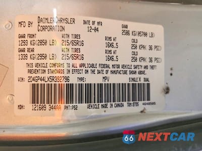 Zdjęcie 13 z 13 samochodu: 2005 DODGE GRAND CARAVAN SXT VIN:2D4GP44LX5R392796 - miniatura