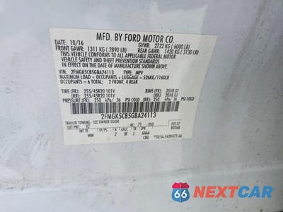 Zdjęcie 13 z 13 samochodu: 2016 FORD FLEX SEL VIN:2FMGK5C85GBA24113 - miniatura