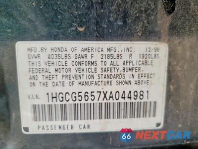 Zdjęcie 12 z 12 samochodu: 1999 HONDA ACCORD EX VIN:1HGCG5657XA044981 - miniatura