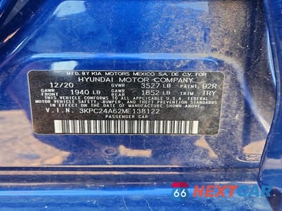 Zdjęcie 13 z 13 samochodu: 2021 HYUNDAI ACCENT SEL VIN:3KPC24A62ME138122 - miniatura