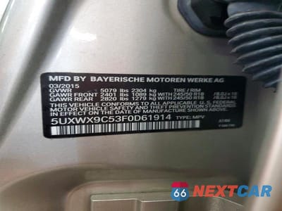 Zdjęcie 13 z 13 samochodu: 2015 BMW X3 XDRIVE28I VIN:5UXWX9C53F0D61914 - miniatura