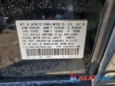 Zdjęcie 12 z 12 samochodu: 2006 ACURA TSX VIN:JH4CL96876C021360 - miniatura