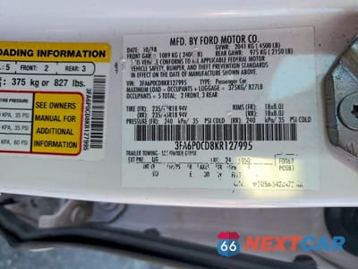 Zdjęcie 13 z 13 samochodu: 2019 FORD FUSION SEL VIN:3FA6P0CD8KR127995 - miniatura