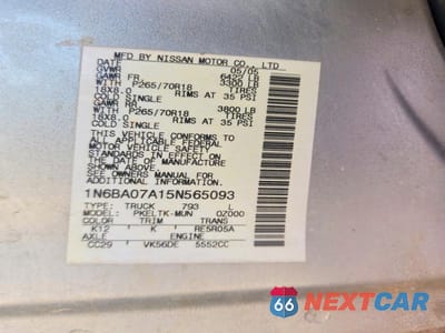 Zdjęcie 12 z 12 samochodu: 2005 NISSAN TITAN XE VIN:1N6BA07A15N565093 - miniatura