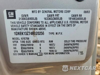 Zdjęcie 13 z 13 samochodu: 2004 CHEVROLET TAHOE K1500 VIN:1GNEK13Z74R120256 - miniatura