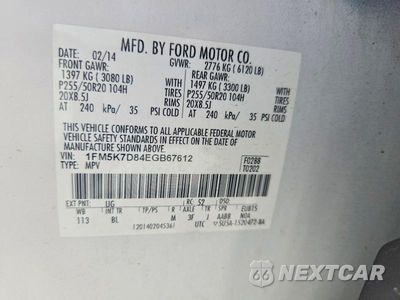 Zdjęcie 14 z 14 samochodu: 2014 FORD EXPLORER VIN:1FM5K7D84EGB67612 - miniatura