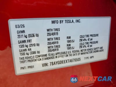 Zdjęcie 14 z 14 samochodu: 2026 TESLA MODEL Y VIN:7SAYGDEEXTA676505 - miniatura