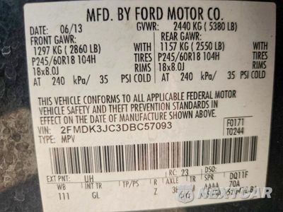 Zdjęcie 12 z 12 samochodu: 2013 FORD EDGE SEL VIN:2FMDK3JC3DBC57093 - miniatura