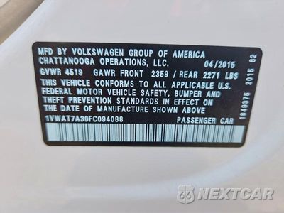 Zdjęcie 12 z 12 samochodu: 2015 VOLKSWAGEN PASSAT S VIN:1VWAT7A30FC094088 - miniatura