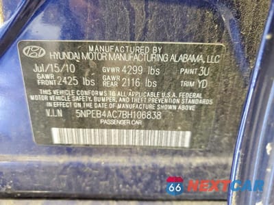 Zdjęcie 12 z 12 samochodu: 2011 HYUNDAI SONATA GLS VIN:5NPEB4AC7BH106838 - miniatura