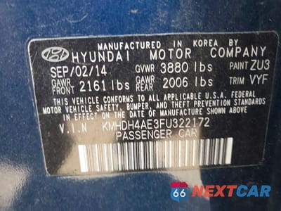 Zdjęcie 12 z 12 samochodu: 2015 HYUNDAI ELANTRA LIMITED VIN:KMHDH4AE3FU322172 - miniatura