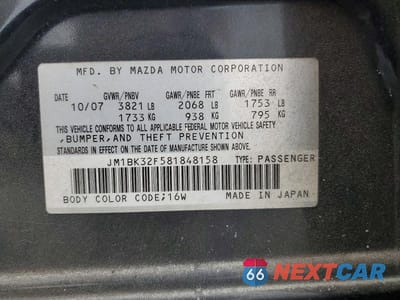 Zdjęcie 13 z 13 samochodu: 2008 MAZDA 3 I VIN:JM1BK32F581848158 - miniatura