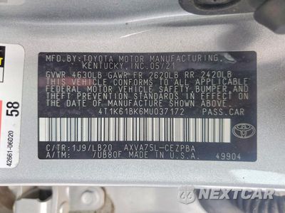 Zdjęcie 12 z 12 samochodu: 2021 TOYOTA CAMRY XSE VIN:4T1K61BK6MU037172 - miniatura