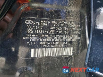 Zdjęcie 12 z 12 samochodu: 2018 HYUNDAI ELANTRA SE VIN:KMHD74LF6JU613668 - miniatura
