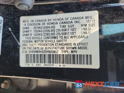 Zdjęcie 13 z 13 samochodu: 2013 HONDA CR-V EX VIN:2HKRM4H52DH623857 - miniatura