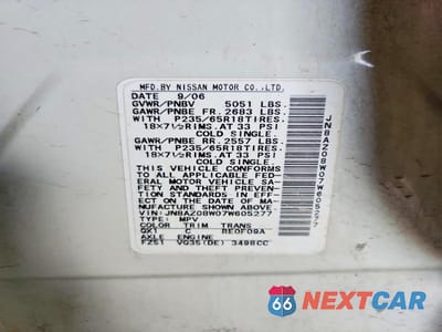 Zdjęcie 13 z 13 samochodu: 2007 NISSAN MURANO S VIN:JN8AZ08W07W605277 - miniatura