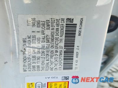 Zdjęcie 12 z 12 samochodu: 2022 HONDA CIVIC SPORT VIN:2HGFE2F57NH549337 - miniatura