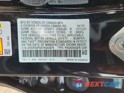 Zdjęcie 12 z 12 samochodu: 2026 HONDA CIVIC SPORT VIN:2HGFE4F84TH343976 - miniatura