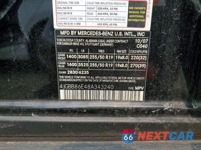 Zdjęcie 13 z 13 samochodu: 2008 MERCEDES-BENZ ML 350 VIN:4JGBB86E48A343240 - miniatura