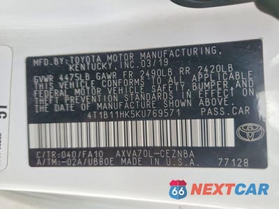 Zdjęcie 12 z 12 samochodu: 2019 TOYOTA CAMRY LE VIN:4T1B11HK5KU769571 - miniatura