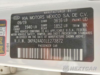 Zdjęcie 12 z 12 samochodu: 2020 KIA RIO S VIN:3KPA24AD1LE273872 - miniatura