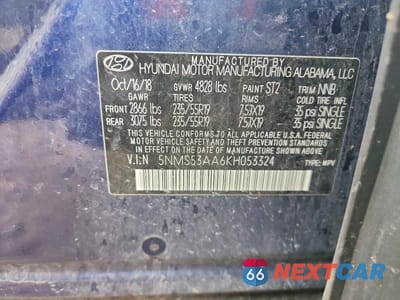 Zdjęcie 12 z 12 samochodu: 2019 HYUNDAI SANTA FE ULTIMATE 2.0T VIN:5NMS53AA6KH053324 - miniatura