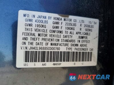 Zdjęcie 12 z 12 samochodu: 2005 ACURA TSX VIN:JH4CL96885C000760 - miniatura