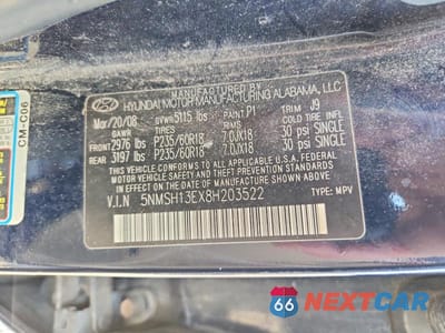 Zdjęcie 13 z 13 samochodu: 2008 HYUNDAI SANTA FE SE VIN:5NMSH13EX8H203522 - miniatura