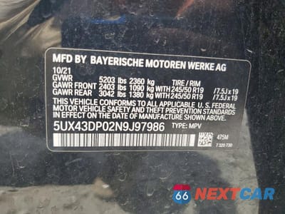 Zdjęcie 14 z 14 samochodu: 2022 BMW X3 SDRIVE30I VIN:5UX43DP02N9J97986 - miniatura