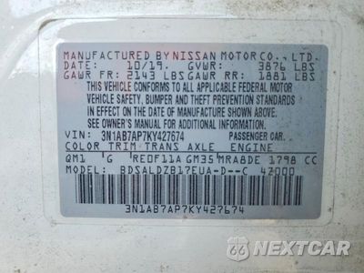 Zdjęcie 12 z 12 samochodu: 2019 NISSAN SENTRA SV VIN:3N1AB7AP7KY427674 - miniatura