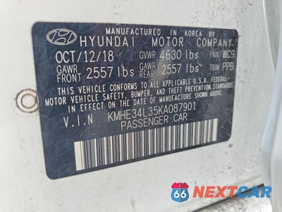Zdjęcie 12 z 12 samochodu: 2019 HYUNDAI SONATA HYBRID LIMITED VIN:KMHE34L35KA087901 - miniatura