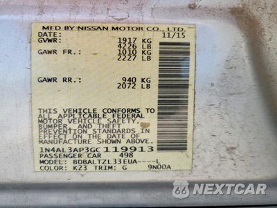 Zdjęcie 12 z 12 samochodu: 2016 NISSAN ALTIMA 2.5 SL VIN:1N4AL3AP3GC119913 - miniatura