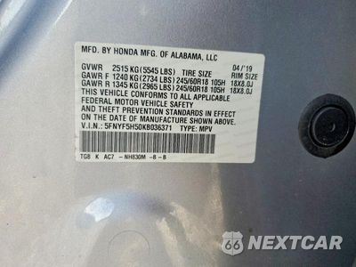 Zdjęcie 12 z 12 samochodu: 2019 HONDA PILOT EXL VIN:5FNYF5H50KB036371 - miniatura