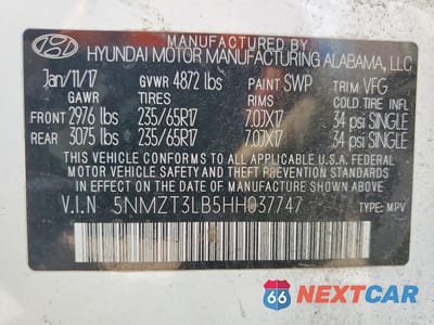 Zdjęcie 14 z 14 samochodu: 2017 HYUNDAI SANTA FE SPORT 2.4L VIN:5NMZT3LB5HH037747 - miniatura