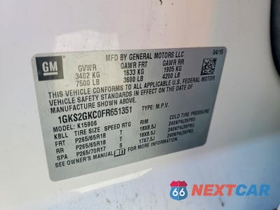 Zdjęcie 13 z 13 samochodu: 2015 GMC YUKON XL K1500 SLE VIN:1GKS2GKC0FR651351 - miniatura