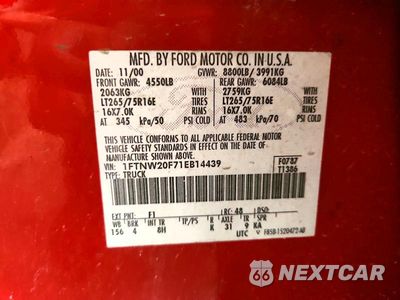 Zdjęcie 12 z 12 samochodu: 2001 FORD F250 SUPER DUTY VIN:1FTNW20F71EB14439 - miniatura