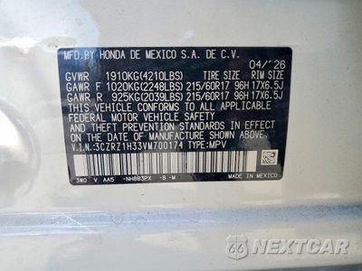 Zdjęcie 13 z 13 samochodu: 2027 HONDA HR-V LX VIN:3CZRZ1H33VM700174 - miniatura