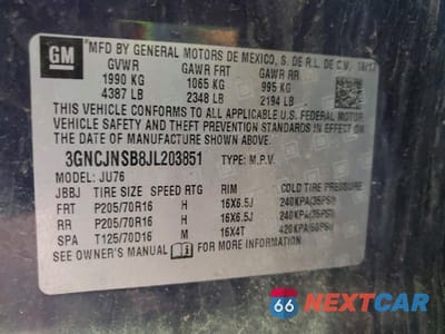 Zdjęcie 13 z 13 samochodu: 2018 CHEVROLET TRAX LS VIN:3GNCJNSB8JL203851 - miniatura