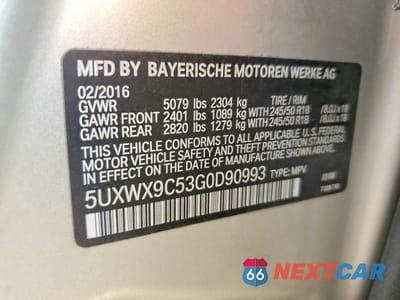Zdjęcie 12 z 12 samochodu: 2016 BMW X3 XDRIVE28I VIN:5UXWX9C53G0D90993 - miniatura