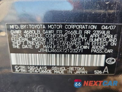 Zdjęcie 12 z 12 samochodu: 2007 LEXUS ES 350 VIN:JTHBJ46GX72123271 - miniatura