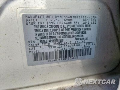 Zdjęcie 12 z 12 samochodu: 2017 NISSAN SENTRA SV VIN:3N1AB7AP1HY301870 - miniatura