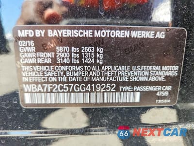 Zdjęcie 12 z 12 samochodu: 2016 BMW 750 XI VIN:WBA7F2C57GG419252 - miniatura