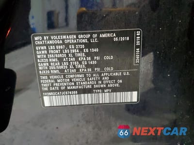 Zdjęcie 13 z 13 samochodu: 2018 VOLKSWAGEN ATLAS SEL PREMIUM VIN:1V2NR2CA7JC576355 - miniatura