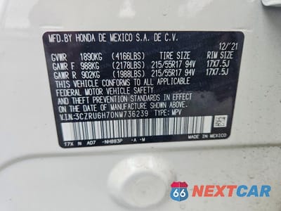 Zdjęcie 12 z 12 samochodu: 2022 HONDA HR-V EXL VIN:3CZRU6H70NM736239 - miniatura