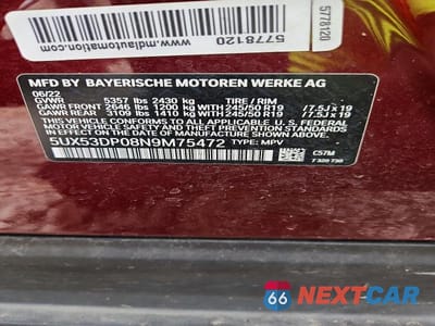Zdjęcie 13 z 13 samochodu: 2022 BMW X3 XDRIVE30I VIN:5UX53DP08N9M75472 - miniatura