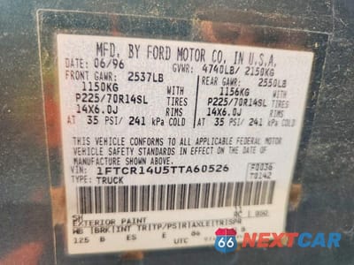 Zdjęcie 12 z 12 samochodu: 1996 FORD RANGER SUPER CAB VIN:1FTCR14U5TTA60526 - miniatura