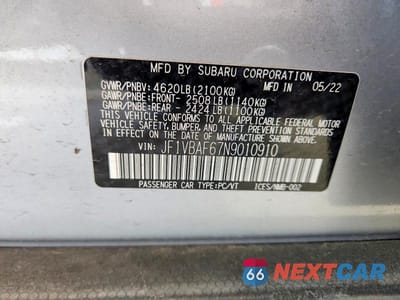 Zdjęcie 12 z 12 samochodu: 2022 SUBARU WRX PREMIUM VIN:JF1VBAF67N9010910 - miniatura