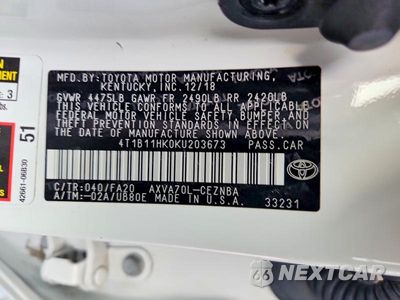 Zdjęcie 12 z 12 samochodu: 2019 TOYOTA CAMRY LE VIN:4T1B11HK0KU203673 - miniatura