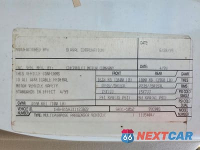 Zdjęcie 13 z 13 samochodu: 1999 CHEVROLET EXPRESS G1500 VIN:1GBFG15R3X1123822 - miniatura